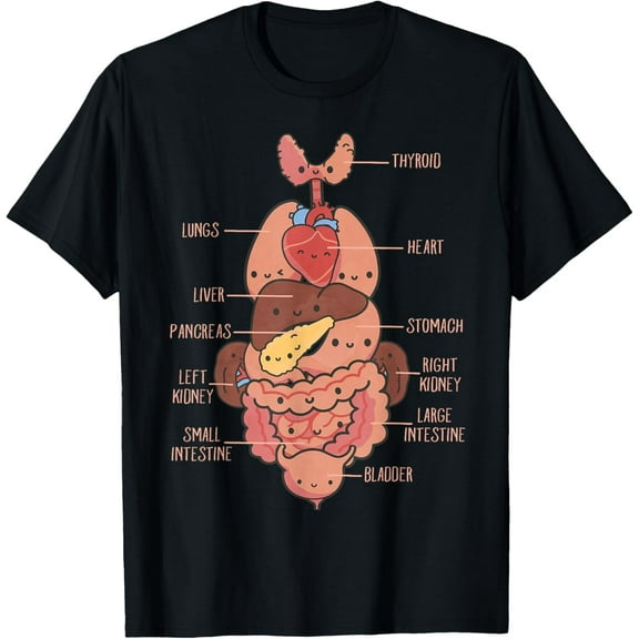 Anatomy Human Torso Heart Lungs Organs Cute Medical Graphic T-ShirtMen and women, Black T-shirt, size: Extra large