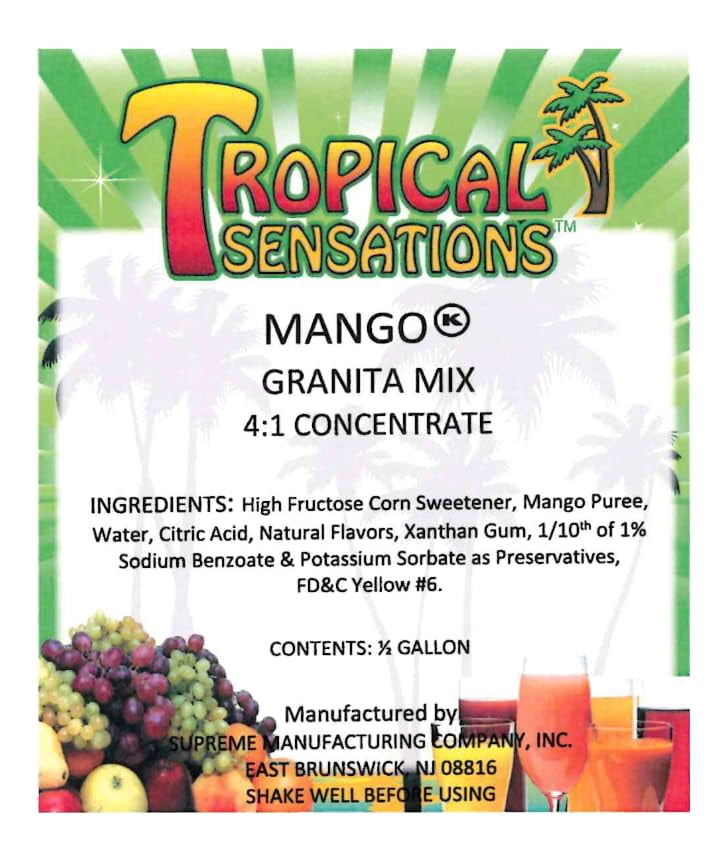 Tropical Sensations Mango Granita Slushie Mix – 64 oz Bottle – Non-Alcoholic Frozen Drink Mix for Slush Machines