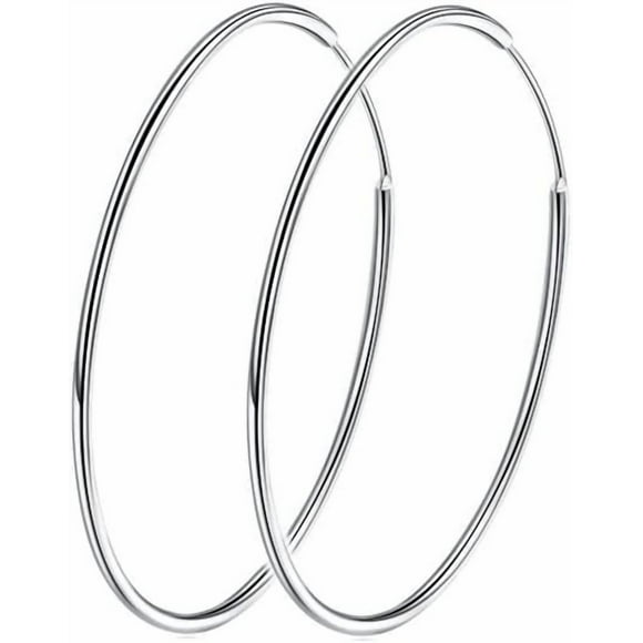 Chic 925 Sterling Silver Big Hoop Earrings Minimalist Round Circle Endless Large Huggie Hoops Statement Earrings 50/60/70/90mm Hypoallergenic Fashion Jewelry Gifts for Women Girls