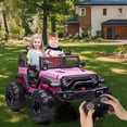 thumbnail image 2 of Shininglove 2 Seats Battery Powered Electric Truck, 24V 9Ah Kids Ride on Car with 20inch Extra Wide Seat Gifts for 3-8 Years Girls, Pink, 2 of 7