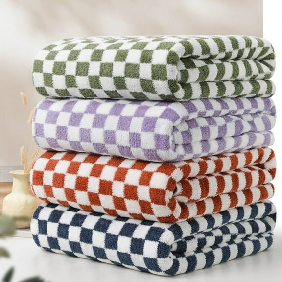 Msgweeeg Oversized Beach Towels Pool Towels 1PC Checkerboard Grids Velvet Bath Towel Thickening Does Not Lose Hair Big Bath Towel for Home Use for Gym and Yoga Random Color
