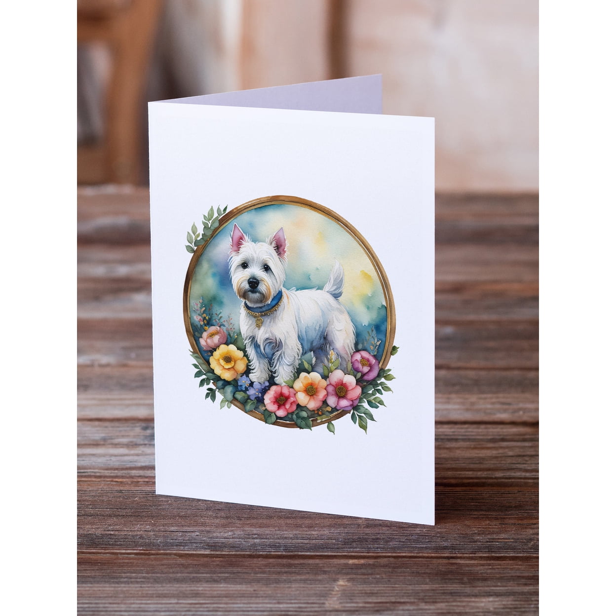 Westie and Flowers Greeting Cards and Envelopes Pack of 8 7 in x 5 in