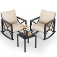 thumbnail image 5 of POTEBAN 3-Piece Black Metal Patio Rocking Chair Set, Heavy Duty 350 lbs Capacity Outdoor Bistro Furniture Set with 2 Rockers, Thick Cushions and Coffee Table for Porch, Rust-Resistant, Beige, 5 of 9