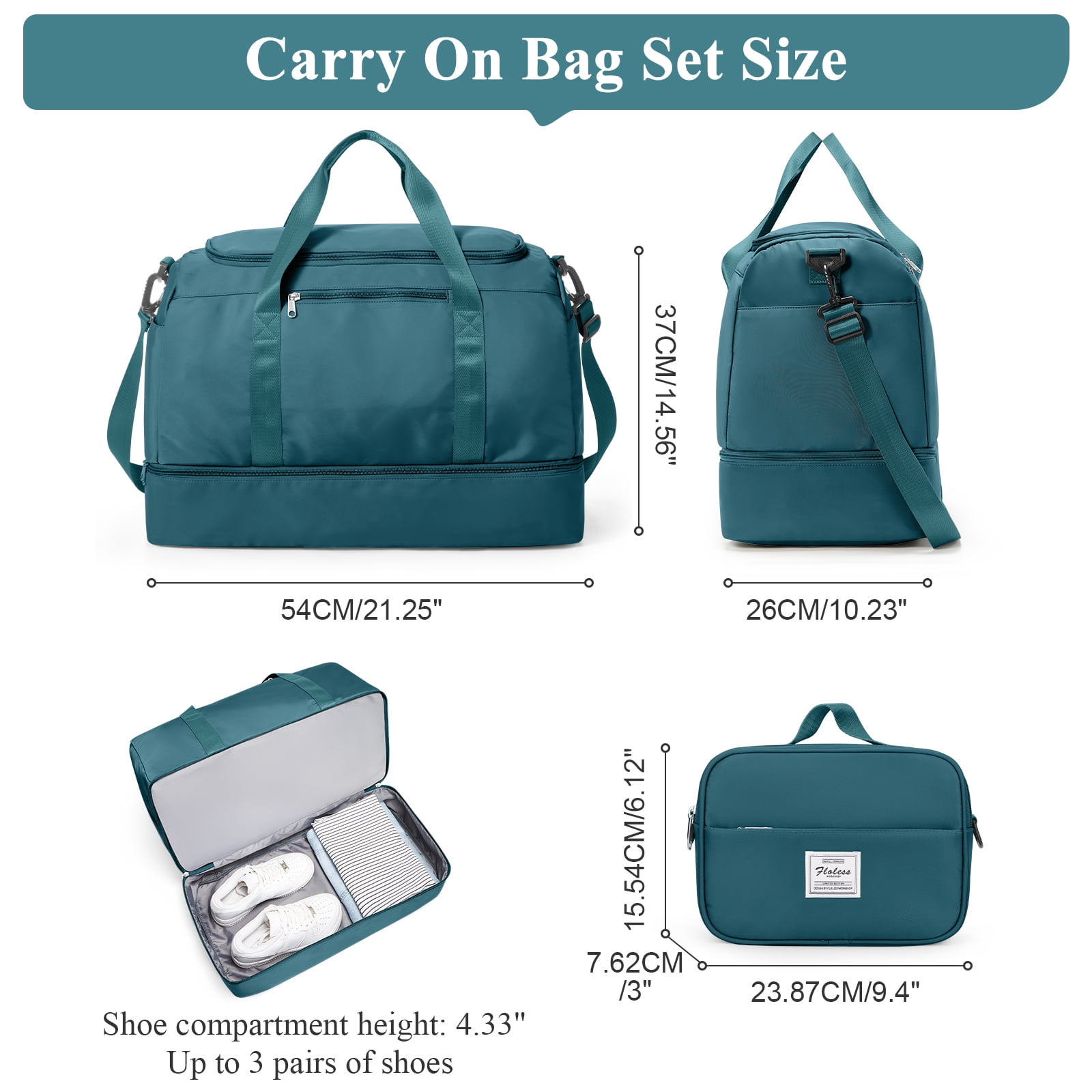 SYCNB Large Travel Duffel Bag, Weekender Overnight Bag for Women, Gym Tote Bag with Shoe Compartment & Toiletry Bag, Carry-On Weekend Bag for Women with Wet Pocket for Travel Business, Peacock Blue