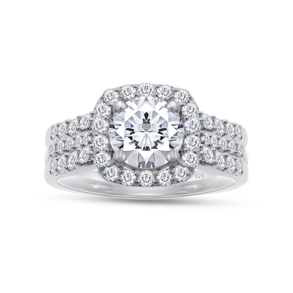 14K White Gold Plated 925 Sterling Silver Lab Created Moissanite Diamond Cushion Frame Three-in-One Round Halo Wedding Engagement Promise Ring Eternity Band for Women(1.6 CTTW,G-H/VVS1)-4