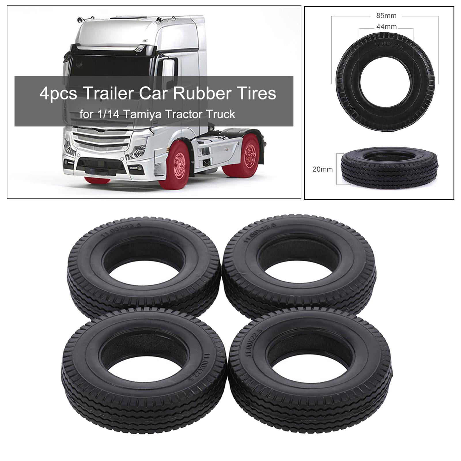 4Pcs Rubber Climbing Tires For 1:14 Tractor Truck Trailer RC Model Car
