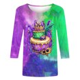 thumbnail image 4 of Qetyuw 3/4 Length Sleeve Womens Tops Crew Neck Tshirts Mardi Gras Mask Graphic Tees Plus Size Casual Shirt Night Out Party Tshirt, 4 of 5