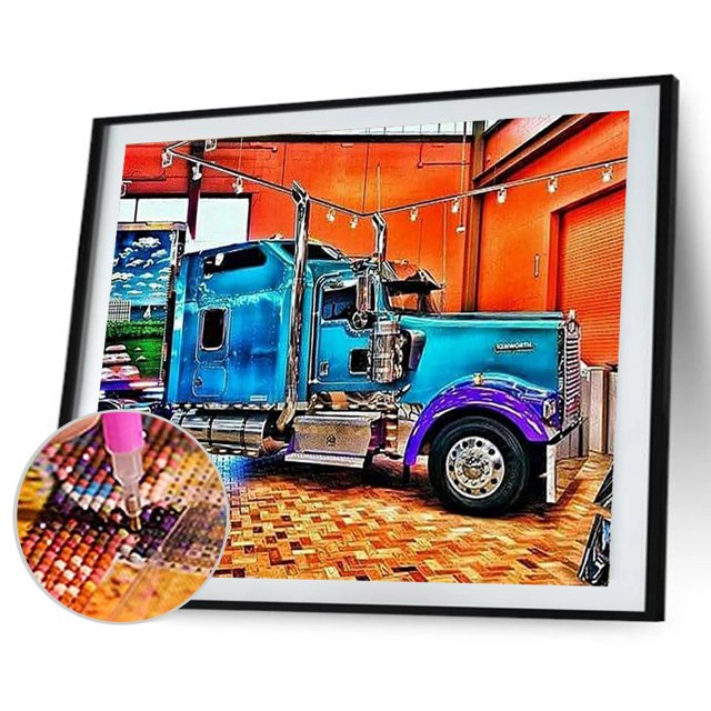 Cuadros Decorativos Kit de pintura de diamante de taladro cuadrado completo de camión azul Retro DIY 5D artesanía Sywqhk Nuevos Originales