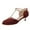 Red, variant on Women Adorable Kitten Low Heel D'Orsay Pumps T-Strap Peep Toe Ankle Strap Sandals Vintage Dance Dress Shoes Size 9 Wine