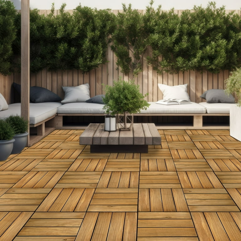 Achim OutdoorZ Interlocking Wood Deck Tiles - Honey Oak - 27 Tiles