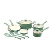 Mainstays Ceramic Aluminum, 12 Piece, Pots and Pans Cookware Set Green Nonstick