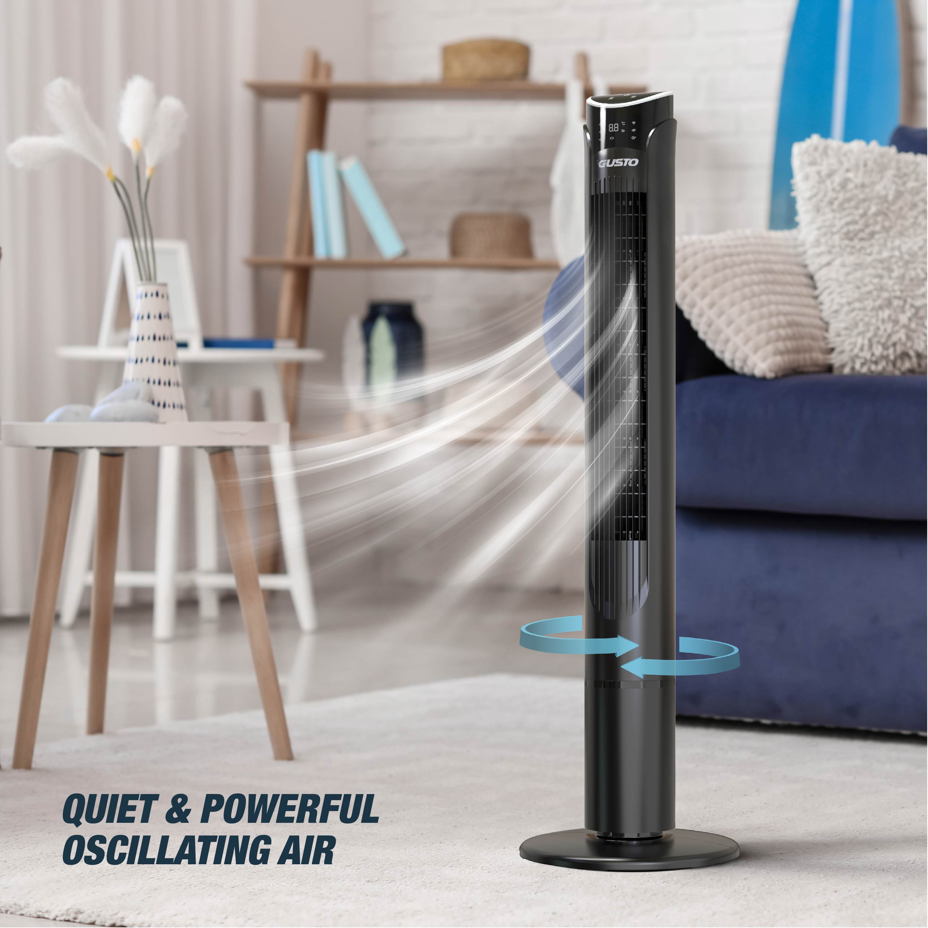 Tzumi 40" Smart Tower Fan, Bladeless Oscillating Standing Floor Fan with Remote, LED Display, and WiFi Function, Black