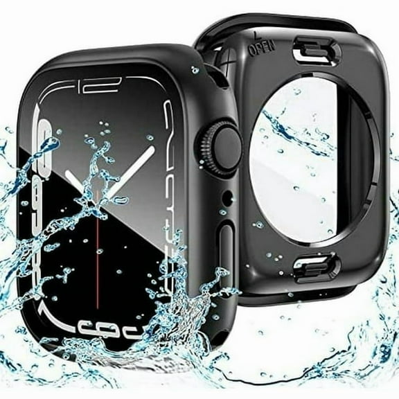 2 in 1 Waterproof Case for Apple Watch Screen Protector 44mm Series 6/5/4/SE, 360 Protective Glass Face Cover Hard PC Bumper   Back Frame for iWatch 6 5 4 SE Accessories 44 mm, Black