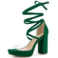 thumbnail image 1 of Sandalias de tacón grueso Allegra K con cordones y plataforma transparente para mujer Verde 41, 1 of 2