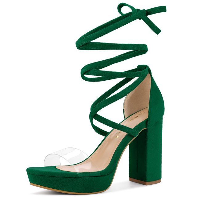 Sandalias de tacón grueso Allegra K con cordones y plataforma transparente para mujer Verde 41
