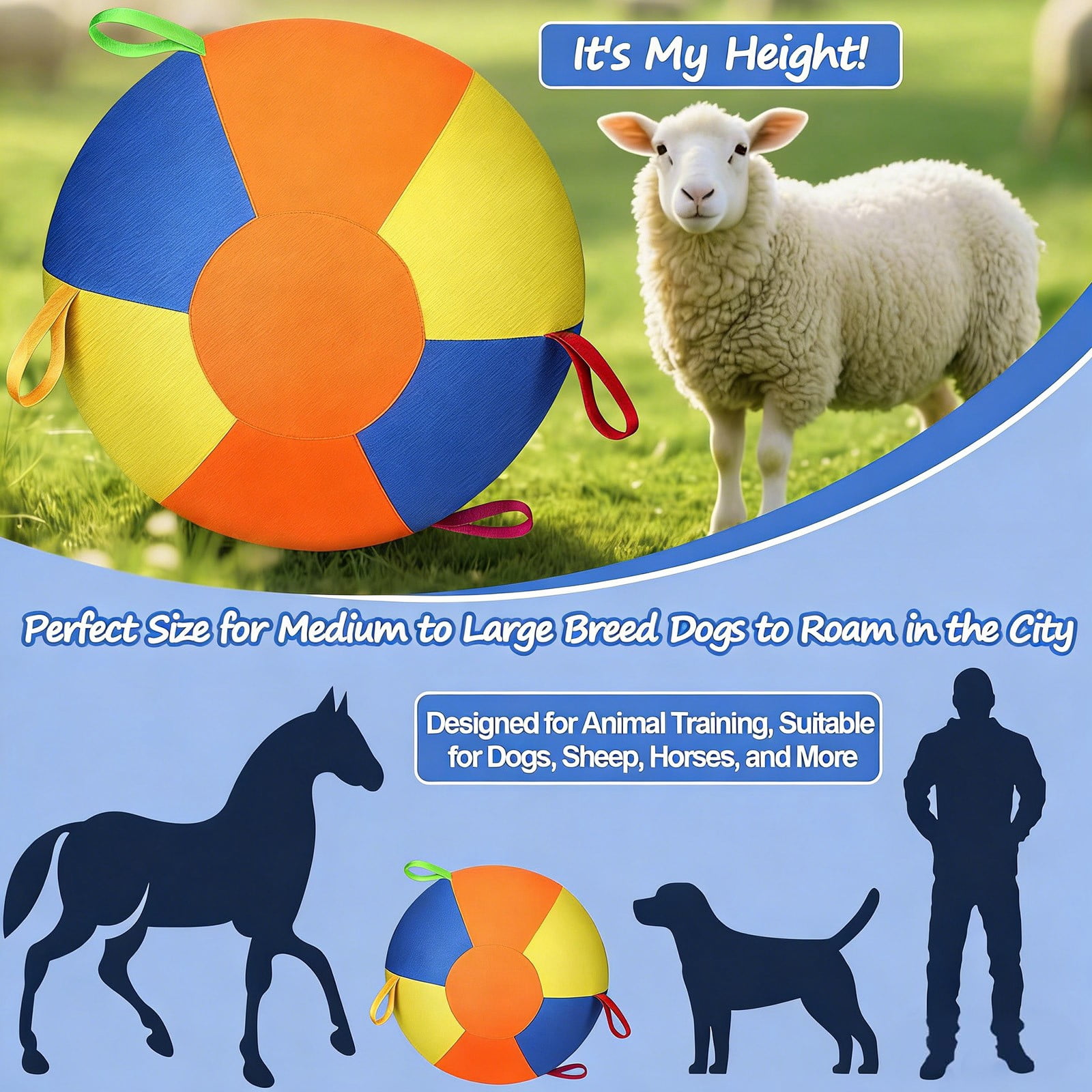 Calming Jumbo Ball for Dogs, Inflatable Giant Herding Ball with Handle Cover & Pump, Durable Tear-Resistant Dog Exercise Ball 18in, Interactive Toy for Large Breed Training Play
