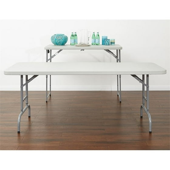 4 Height Adjustable Fold In Half Resin Multi Purpose Table Light Grey