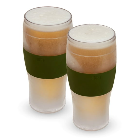 Host FREEZE Beer Glasses, Insulated Drinking Glasses, 16oz, Set of 2, Olive