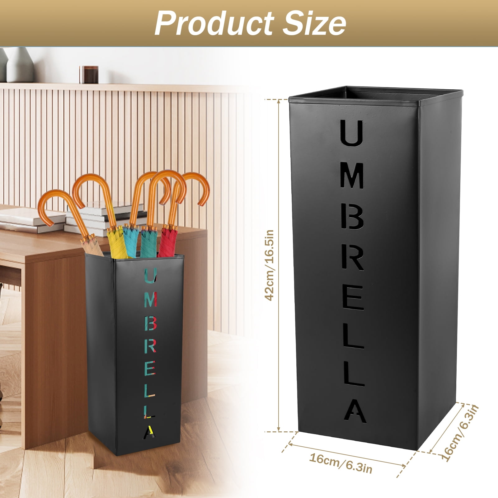 Eummy Metal Umbrella Holder Umbrella Stand Rack 16.5x6.3x6.3inchDecorative Umbrella Holder Bin Multipurpose Walking Sticks Holder  for Home Entryway Office Hotel and Supermarket