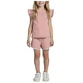 thumbnail image 5 of Povozer Girls Clothe Summer Solid Color Outfits Set Toddler Girls Top Shorts Set(Pink,6-12M), 5 of 9