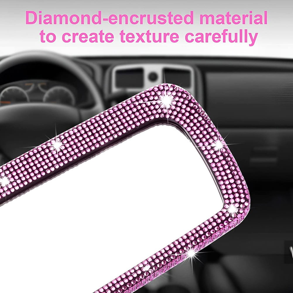 Car Rear View Mirror Accessories with Bling Crystal Diamonds Interior Trim Cover Pink