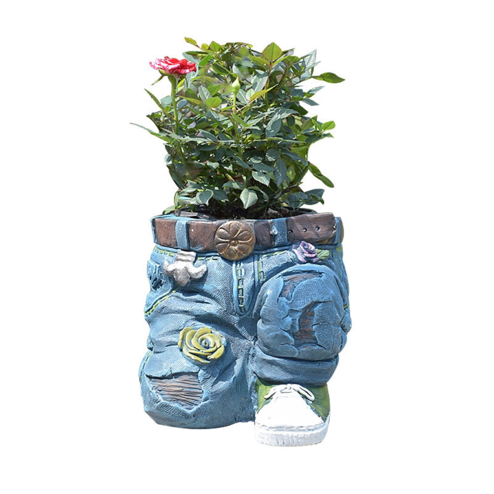Tukinala Denim Clothes Pants Resin Flower Pots, Creative Blue Jeans