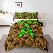 Manfei Personalized Initial A 3-Piece Full Size Comforter Sets for Children Kids Teens,Building Blocks Bedding Comforter Set,Construction Game Lightweight Bedding Sets,Super Cozy Room Decor
