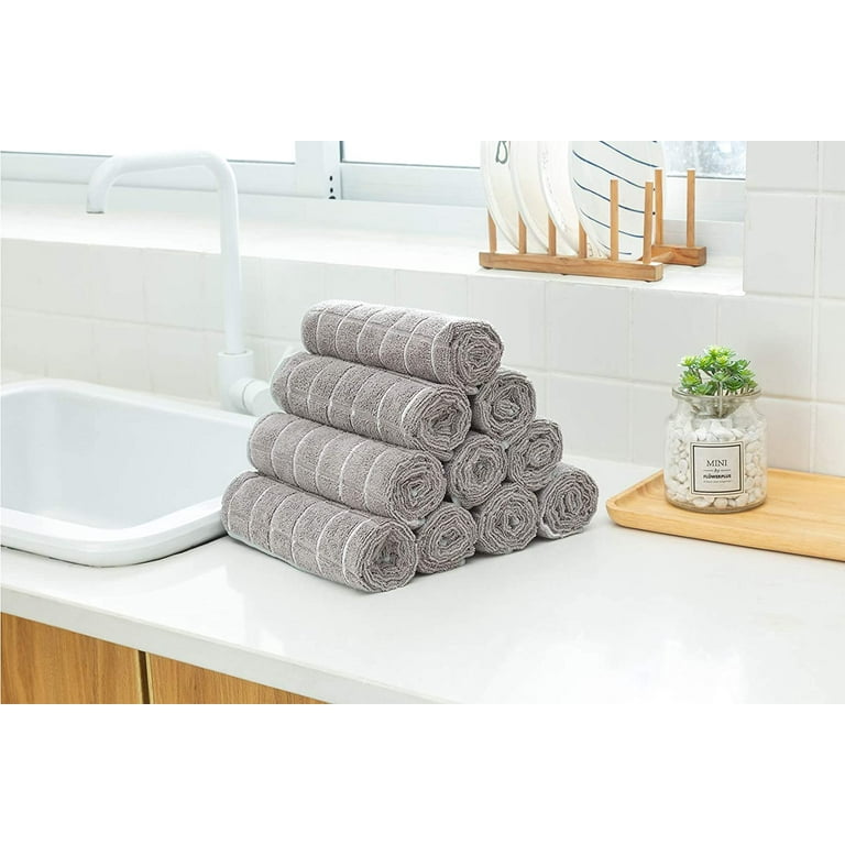 HYER KITCHEN Microfiber Dish Towels, Stripe Dishcloth 12x12 Inch, Gray