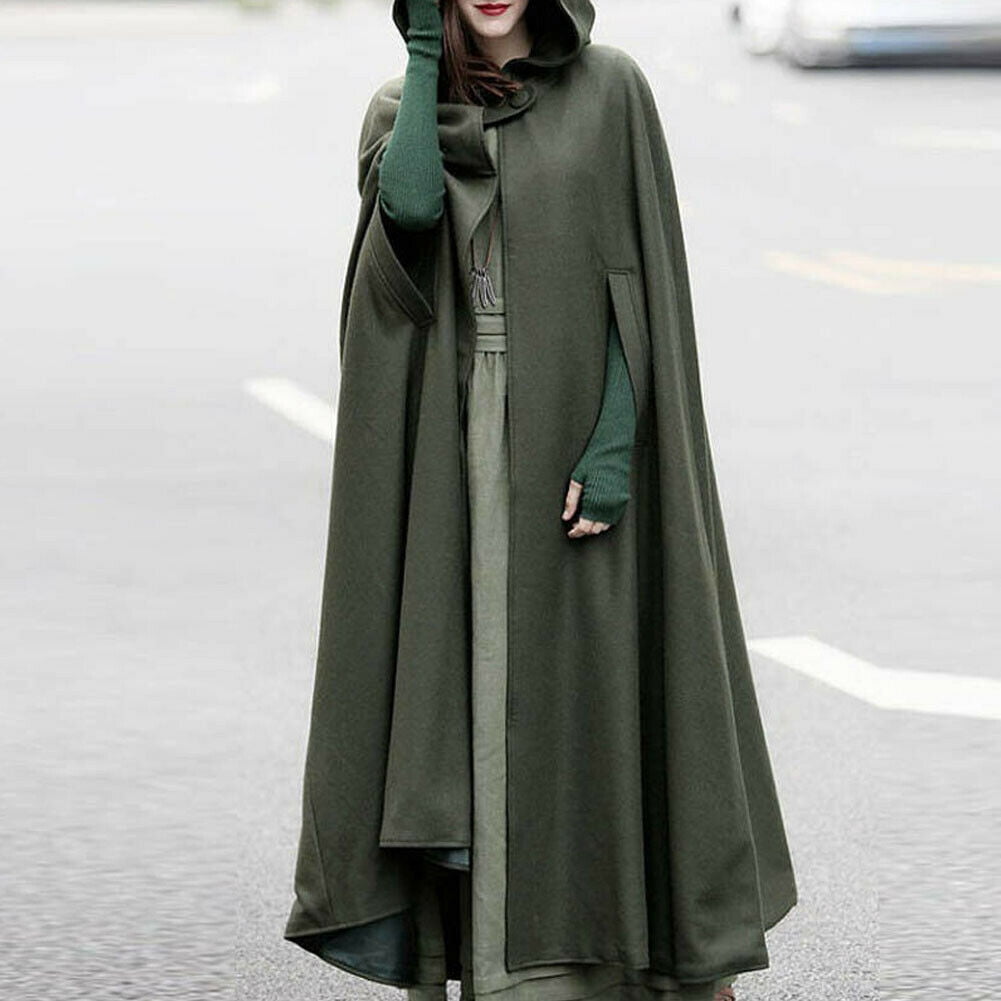 Women Winter Long Cape Cloak Hooded Thin/Thick Coat Sleeveless Cardigan 