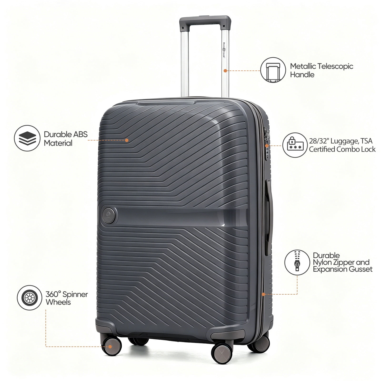 4 Piece Expandable ABS Luggage Set 13"+20"+28"+32", Hard Shell Spinner Suitcases with TSA Lock, Lightweight Travel Suitcase for Family Trip GREY