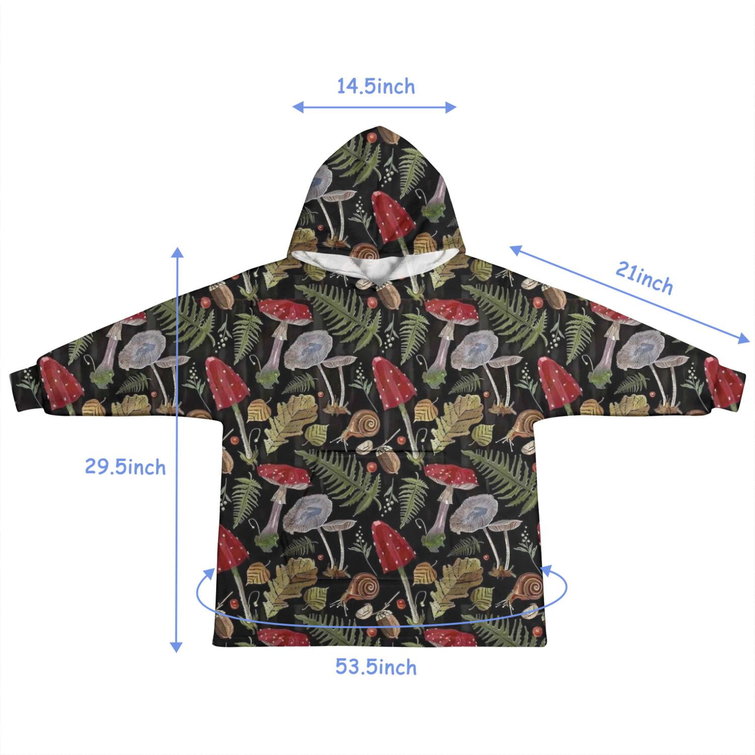 Red Mushroom Fern Black Pattern Blanket Hoodies for Kids 6-13YR Oversize Wearable Blanket Hoodies for Boys Girls Teens