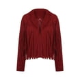 thumbnail image 3 of Womens Faux Suede Tassel Fringe Jacket Long Sleeve Cropped Moto Biker Coat Slim Fitted Short Motorcycle Outwear, 3 of 9