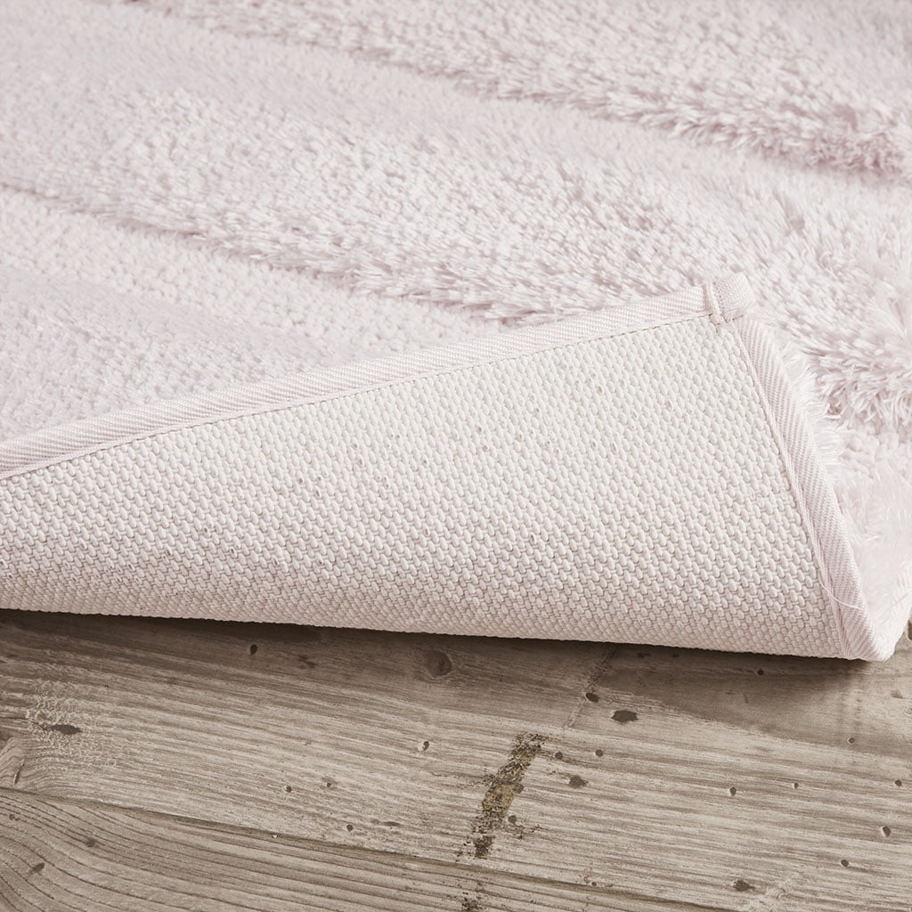 MAYEERTY Shag Bath Rug, Non Slip Bath Mat for Bathroom, 17"x24", Blush, Machine Wash