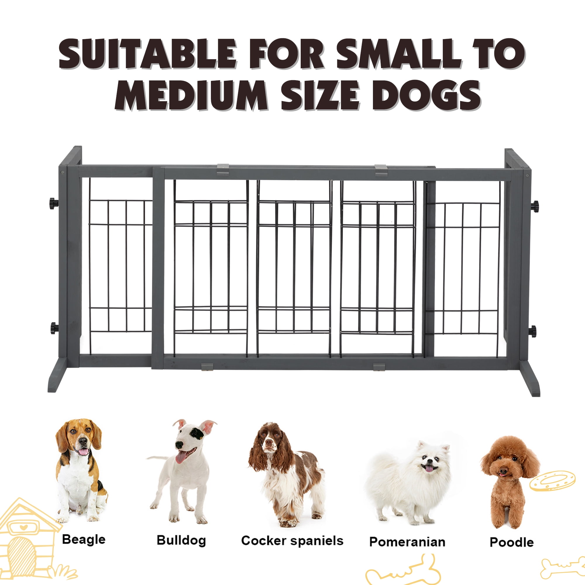 Coziwow Freestanding Wood Pet Gate, 38"-71" Sturdy Solid Wood Dog Gate for The House, Doorway, Stairs, Pet Puppy Safety Fence, Grey