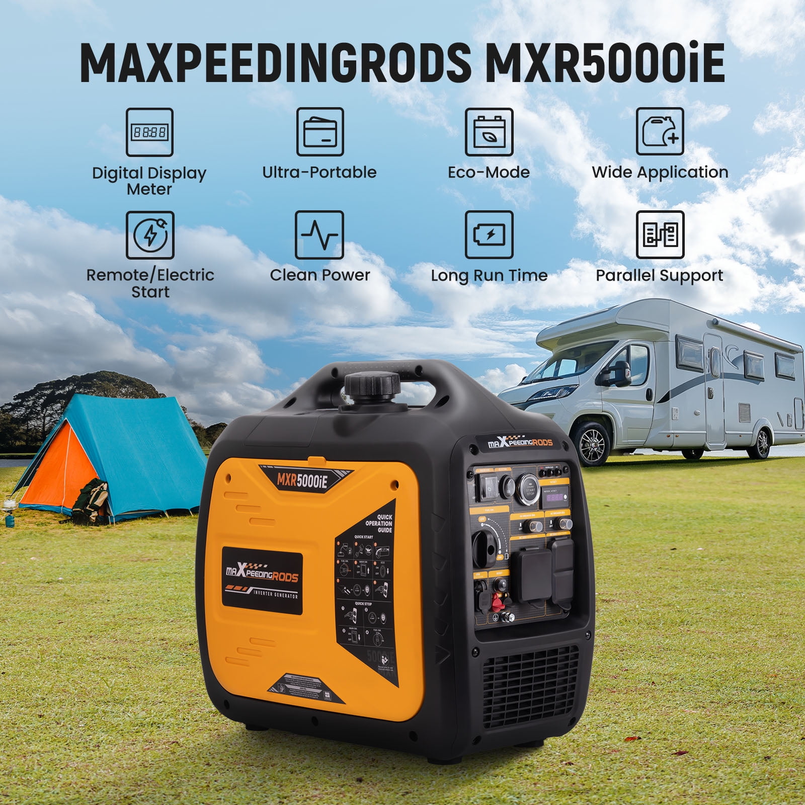 MaXpeedingrods 5000 Watt Inverter Generator, Gas Powered, Electric and Remote Start, EPA Compliant for Outdoor Camping, Travel and Family Power Failure