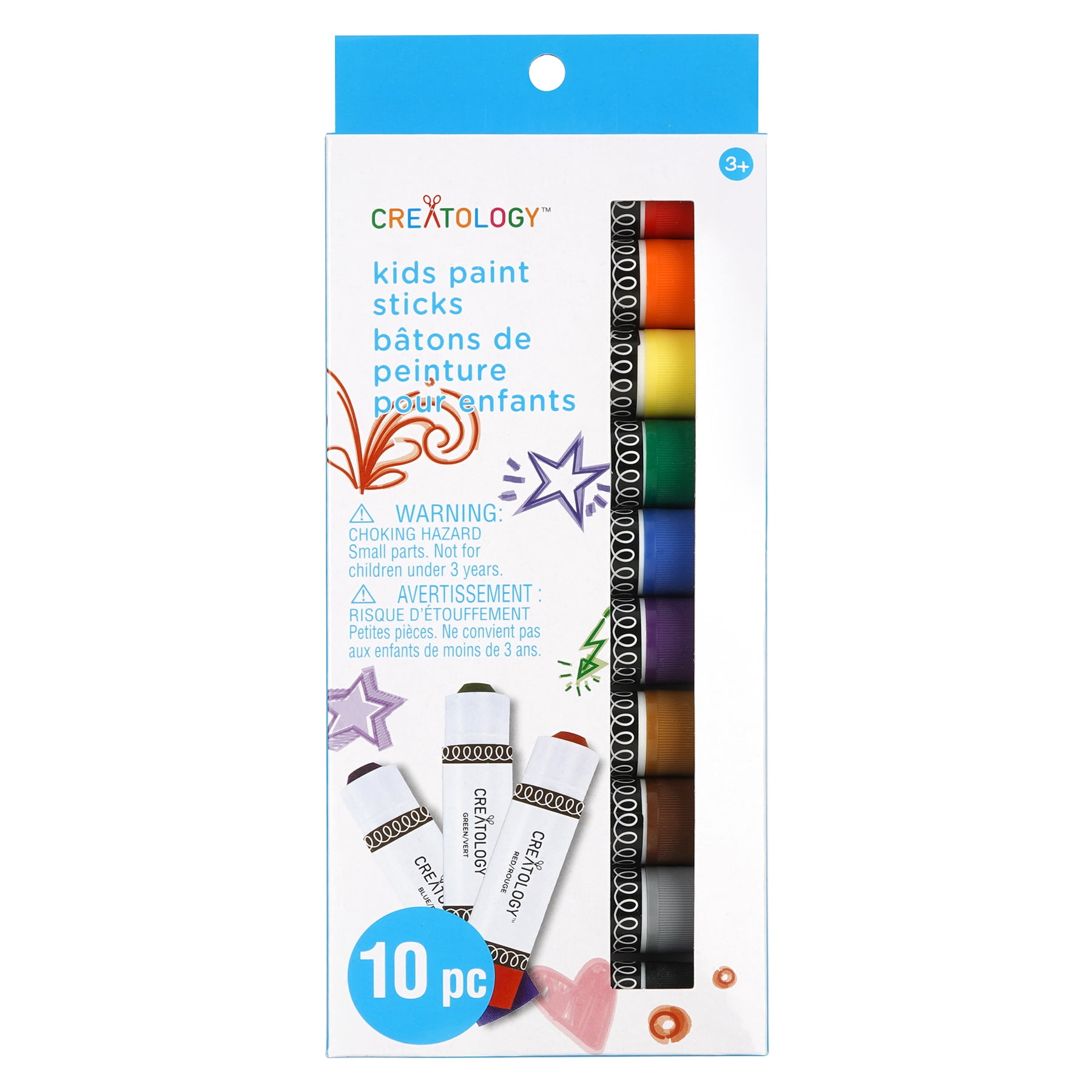 Primary Colors Kid’s Paint Sticks by Creatology – Assorted Classic Colors - Mess-Free Painting for Kids - Easy Glide - Non-Toxic - 12 Pack