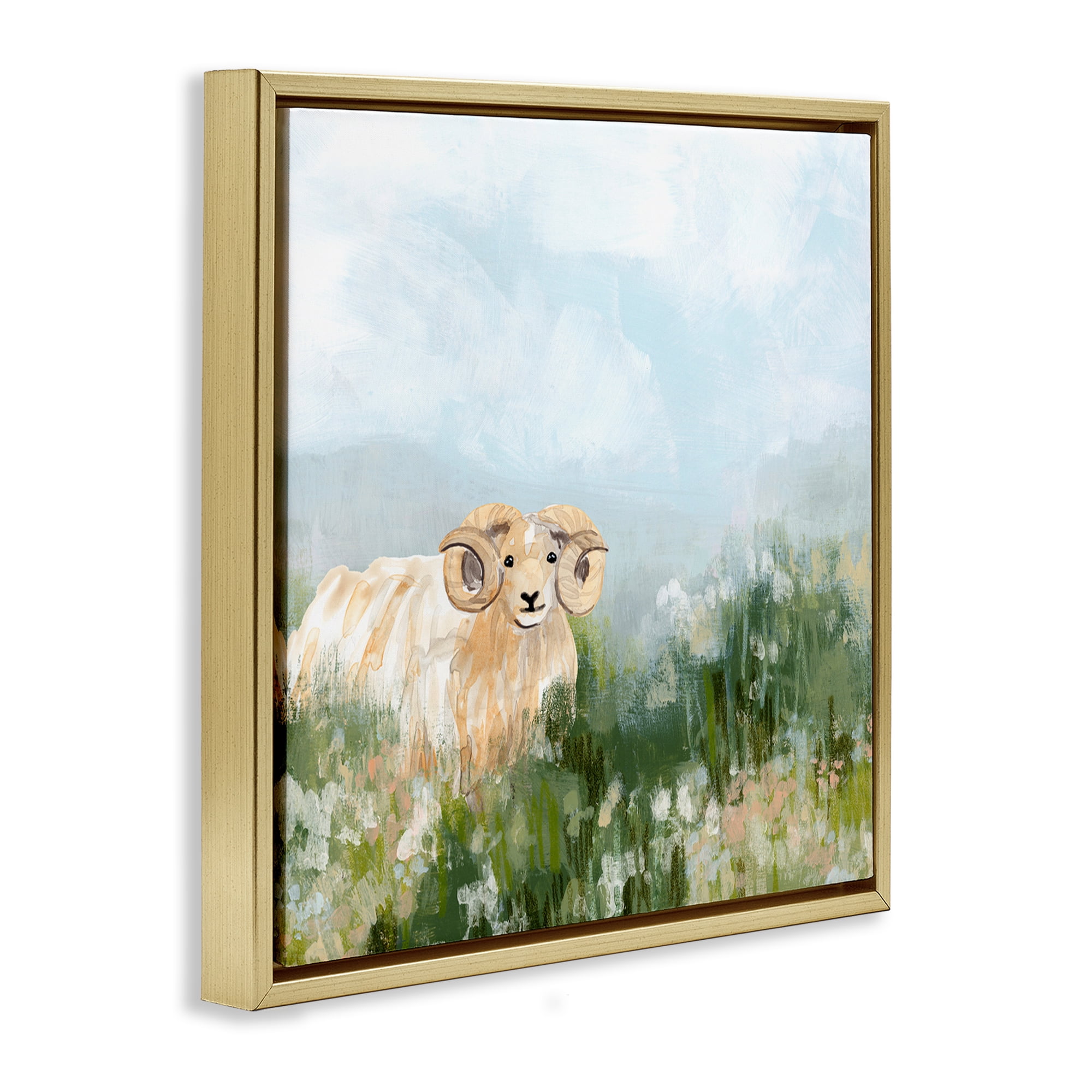 Stupell Industries Traditional Country Goat Animals & Insects Painting Gold Floater Framed Canvas Art Print Wall Art, 25 x 25