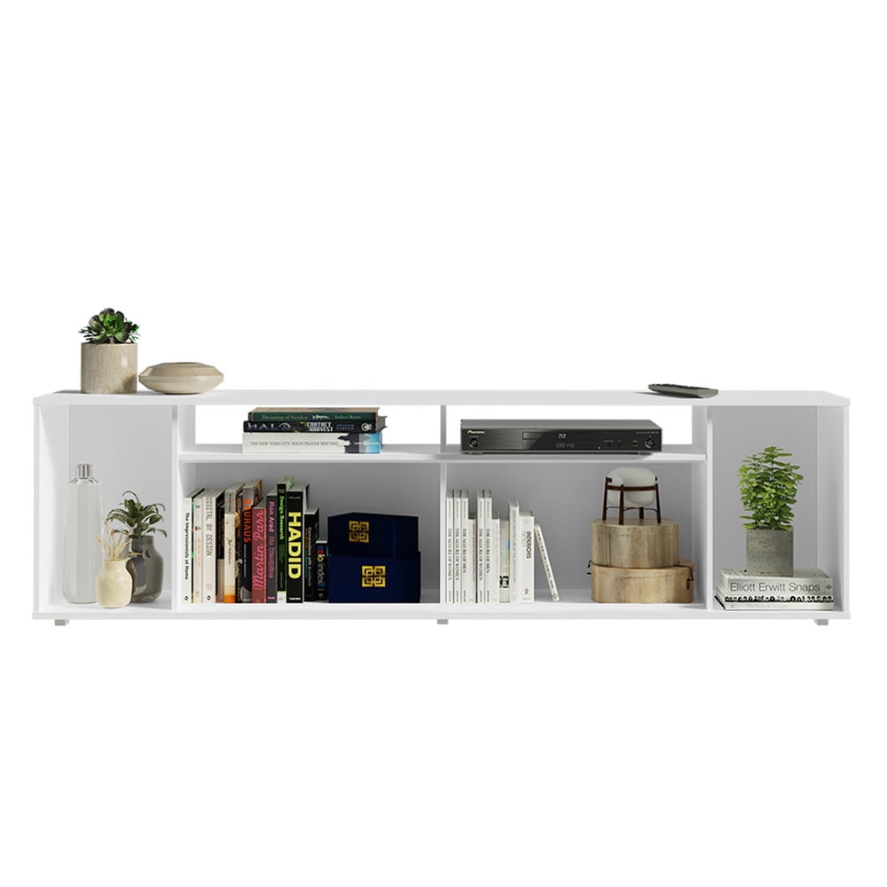 Madesa Large Entertainment Center with 1 Sliding Door, 5 Shelves and Open Shelves for 65, 75 Inch Media Storage Gaming Media Console Living Room and Bedroom Modern Wooden Television Stand - White