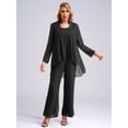 thumbnail image 2 of LiiYii Women 3 Piece Chiffon Pant Suits Plus Size Mother of The Bride Outfits Wedding Guest Dress Suits Evening Party Gowns Black-B XL, 2 of 7