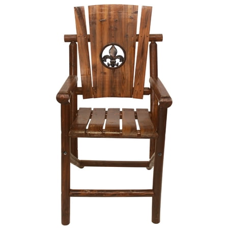 Leigh Country Char-Log Adult Outdoor Wood Bar Height Armchair with Fleur De Lis Medallion - Brown