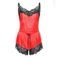 thumbnail image 3 of Ensemble de Pyjama avec Bretelles en Dentelle, Ensemble de Pyjama d'Été pour Femme, Rouge, 3TG, 3 of 7