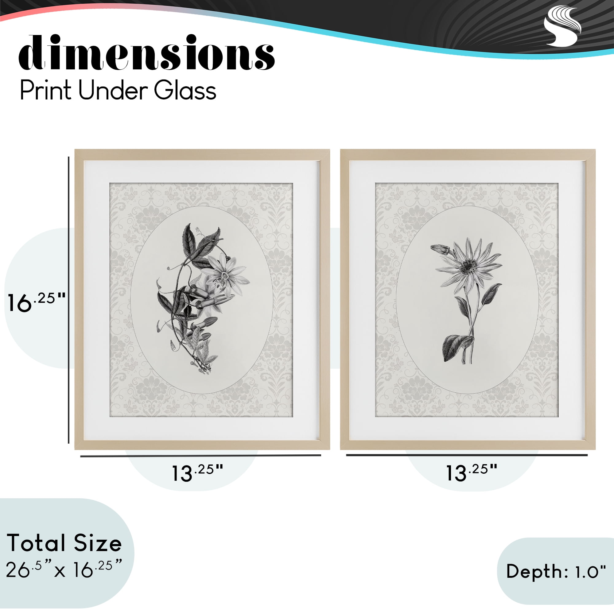 Stupell Industries Vintage Flowers & Lace 2 Piece Birch Framed Print Under Glass Set, design by CAD Designs