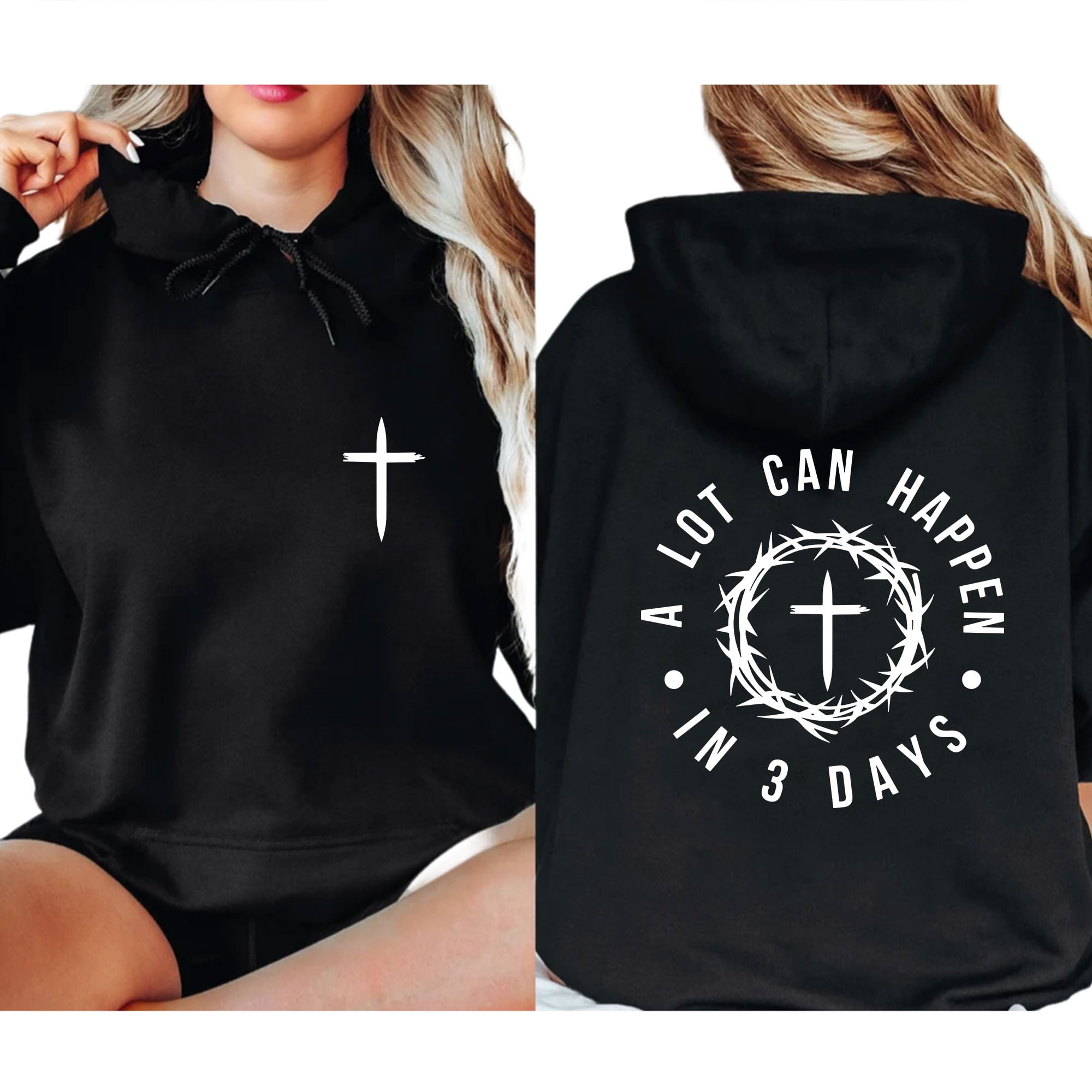 Unisex Christian Hoodie, “A Lot Can Happen in 3 Days” Bible Verse Graphic Pullover, Jesus Easter Faith Hooded Sweatshirt for Men and Women, Sizes S–5XL