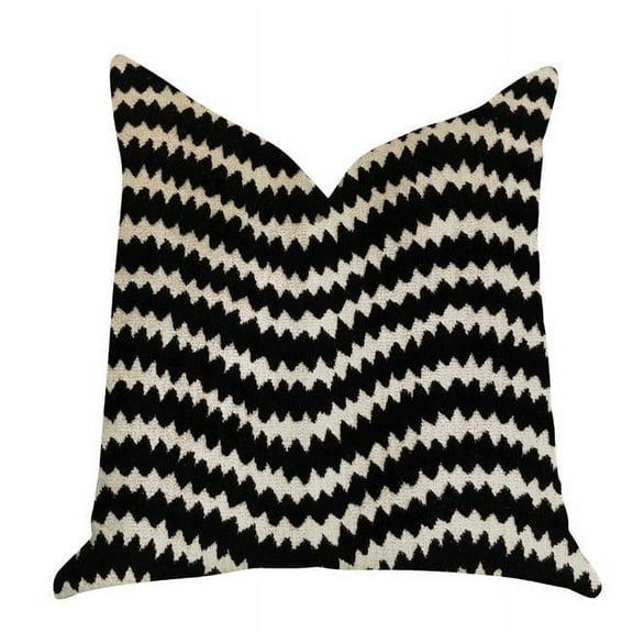 Plutus  Jagged Fringe Luxury Throw Pillow in Black & Beige - 26 x 26 in.
