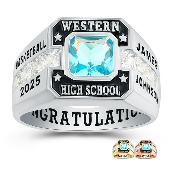 Mementos PJM Customized Sterling Silver Men's Class Ring for High School College-Platinum-Phoenix