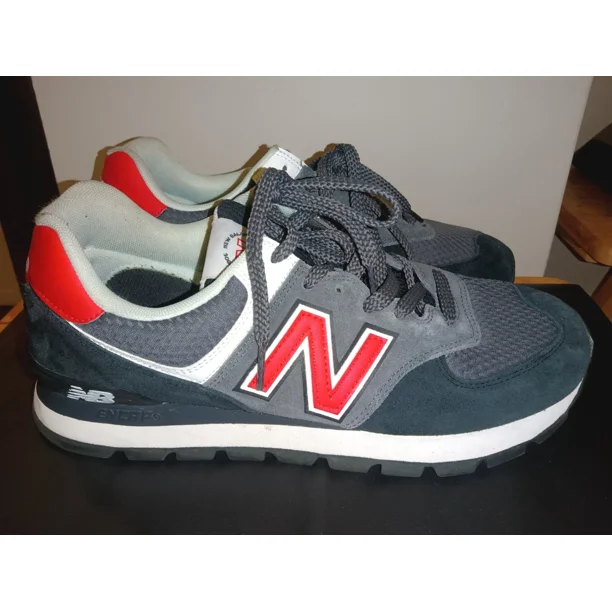 New Balance 574 Mens 12 Rugged Black Red Athletic Sneakers