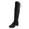 thumbnail image 2 of Wavsuf Cowgirl Boots for Girls Knee High Flock Round Toe Black Shoes Size 40, 2 of 9