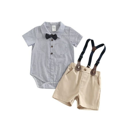 

Wassery Infant Toddler Baby Boys Gentleman Suits Bow Tie Short Sleeve Romper Tops Bodysuit Bib Shorts Clothes Set