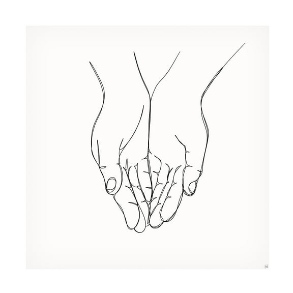 Canvas Wall Art - Line and Brush 'Holding Hands 3' Wall Art for Living Room, Bedroom, or Office Décor by Trademark Fine Art - 14 x 14 Inches