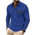 thumbnail image 2 of Aimik Polo Shirts for Men Long Sleeve V-Neck Contrast Trim Casual Solid Shirts Spring Autumn Stylish Collared Golf Tee Tops,Blue,L, 2 of 6